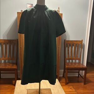Dark Green Short Sleeve Shift Dress - Unbranded